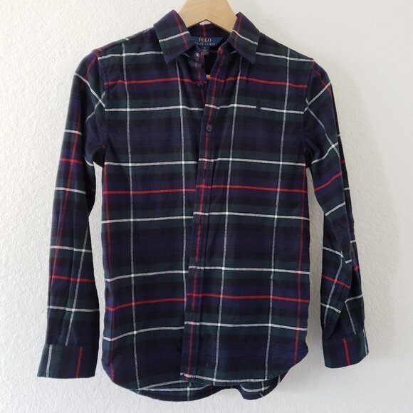 Ralph Lauren Girls Flannel Plaid Button Down Shirt - Size 12 - Picture 1 of 3